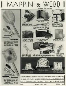 Mappin Prints: Advert for Mappin & Webb vanity items 1934