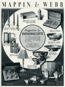 Dredger Prints: Advert for Mappin & Webb wedding gifts 1935