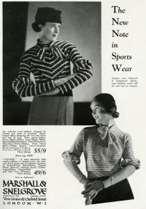 Wool Prints: Advert for Marshall & Snelgrove fashionable stripes 1933