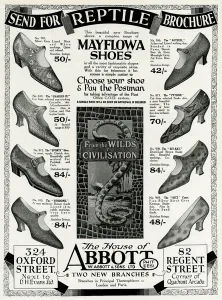 Buckle Prints: Advert for Mayflowa crocodile, ostrich and lizard shoes 1926