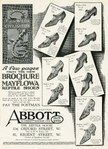 Buckle Prints: Advert for Mayflowa reptile women shoes 1926