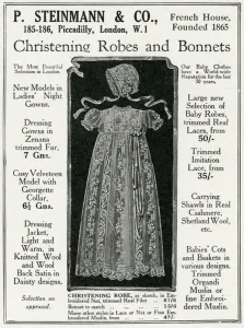 Embroidered Prints: Advert for P. Steinmann & Co Christening robes 1926