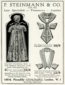 Bonnet Prints: Advert for P. Steinmann Christening robes 1930