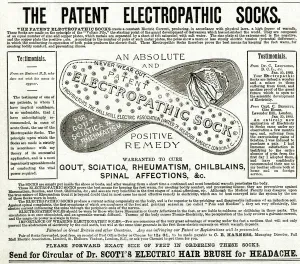 Cure Prints: Advert for Patent Electropathic socks 1882