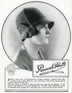 Millinery Prints: Advert for Peacock hats 1927