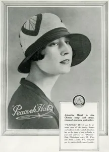 Brim Prints: Advert for Peacock hats 1928