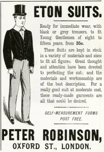 Suits Prints: Advert for Peter Robinson Eton suits 1894