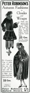 Wrap Prints: Advert for Peter Robinsons Autumn fashions 1925