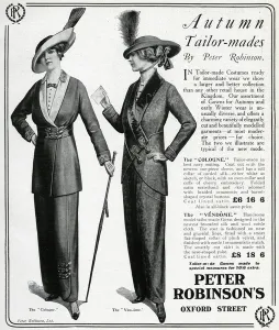 Ribbon Prints: Advert for Peter Robinsons autumn tailor-mades 1913