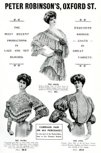 Corsage Prints: Advert for Peter Robinsons womens blouses 1905