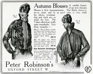 Blouse Prints: Advert for Peter Robinsons womens dressy blouses 1915