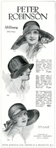 Millinery Prints: Advert for Peter Robinsons womens hats 1930