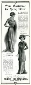 Neckline Prints: Advert for Peter Robinsons womens spring wear 1910