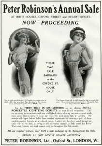 Undergarments Prints: Advert for Peter Robinsons womens undergarments 1912