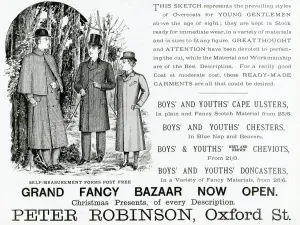 Boys Prints: Advert for Peter Robinsons young gentlemens coats 1893