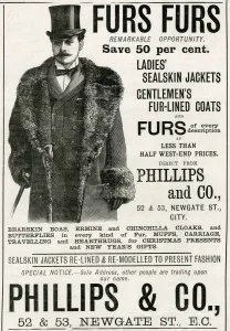 Mens Prints: Advert for Phillipss & Co gentlemens fur coats 1893