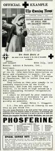 Medicine Prints: Advert for Phosferine tonic medicine 1915