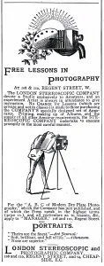 Regent Prints: Advert for photography lessons 1884