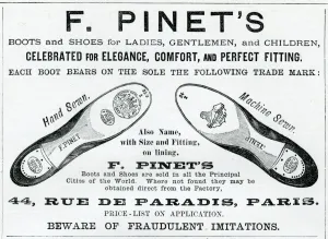 Shoes Prints: Advert for Pinets footwear in Paris 1887