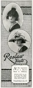 Millinery Prints: Advert for Reslaw womens hats 1924