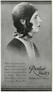 Millinery Prints: Advert for Reslaw womens hats 1929