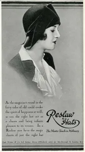 Millinery Prints: Advert for Reslaw womens hats 1929