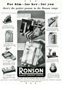 Cigarette Prints: Advert for Ronson lighters 1937