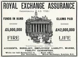 Accidents Prints: Advert for Royal Exchange Assurance 1905