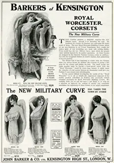 Undergarment Prints: Advert for Royal Worcester new Military Curve corsets, WW1