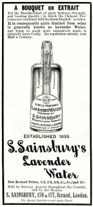 19th Prints: Advert for S. Sainsburys lavender water 1897