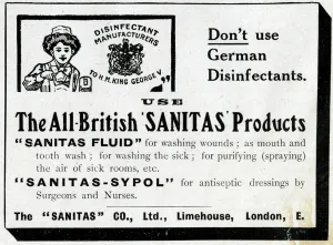 Limehouse Prints: Advertisement for Sanitas disinfectant, WW1
