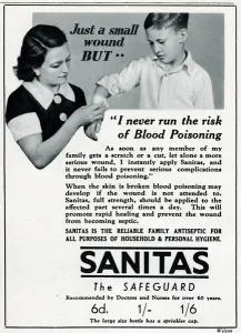 Blood Prints: Advert for Sanitas - family antiseptic for wounds 1937