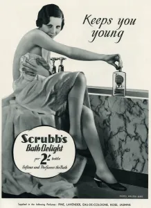 Towel Prints: Advert by Scrubbs bath lotion 1934