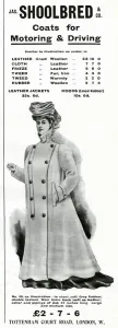 Driving Prints: Advert for Shoolbred womens motoring coat 1905