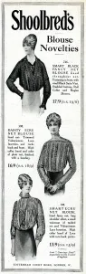 Blouse Prints: Advert for Shoolbreds blouses 1914