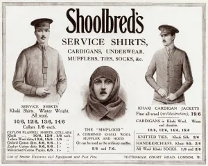 Shirt Prints: Advert for Shoolbreds service clothing 1915