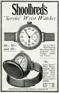 Timekeeper Prints: Advert for Shoolbreds wristwatch 1915