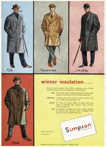 Tweed Prints: Advert for Simpson mens winter overcoats 1952