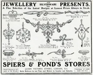 Commemorative Prints: Advert for Spiers & Ponds stores, jewellery 1911
