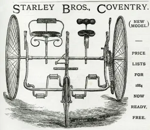 Bros Prints: Advert for Starley Bros. Coventry tandem tricycle 1884