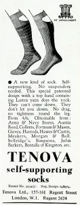 Legs Prints: Advert for Tenova mens self-supporting socks 1937