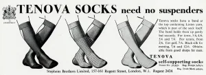Legs Prints: Advert for Tenova mens self-supporting socks 1938