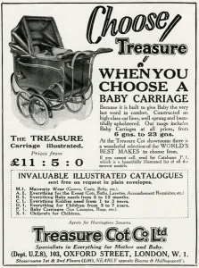 Prams Prints: Advert for Treasure Cot, baby carriages 1927