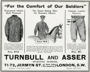 Shirt Prints: Advert for Turnbull and Asser comforts for soldiers 1915