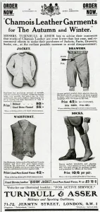 Leather Prints: Advert for Turnbull and Asser garments 1918