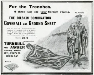 Trenches Prints: Advert for Turnbull and Asser poncho and ground-sheet 1915