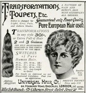 Human Prints: Advert for Universal human hair extensions 1915