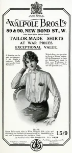Blouse Prints: Advert for Walpole Bros Ltd blouses 1915