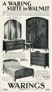 Bedrooms Prints: Advert for Waring furniture suite in walnut 1930