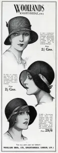 Ribbon Prints: Advert for Woollands cloche hats 1930